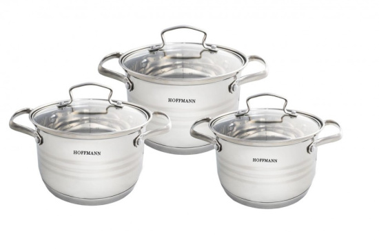 Набор кастрюль нержавеющая  сталь 5-ти сл. капс. дно 6 предм.(кастр. 3шт- 3,1л, 5,1л, 6,5л) НМ 5110