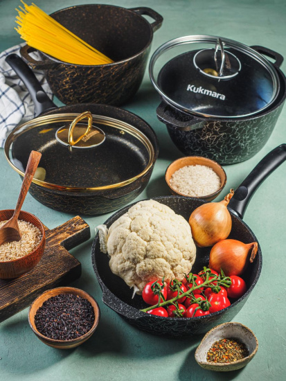 Сковорода глубокая 260мм с ручкой,антипригарное покрытие, линия "Грация" (черный/серебро) сгчс260а