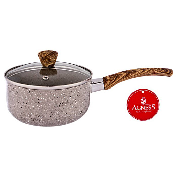 КОВШИК AGNESS "АРКТИК" АНТИП. ПОКР. РУЧКА SOFT TOUCH  И СТЕКЛ. КРЫШКОЙ 1000 МЛ (КОР=24ШТ.) (906-243)