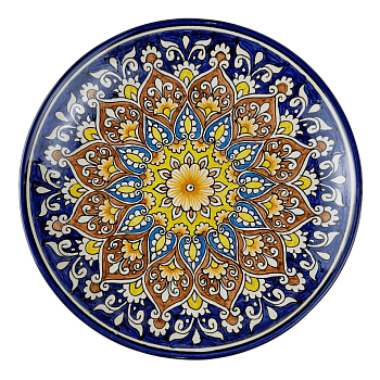 Ляган 32см, плоский Риштанская керамика Qora galam