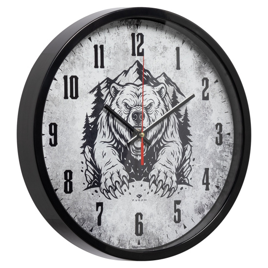 3027-059 (10) Часы настенные круг d=30см, корпус черный "Медведь", Рубин