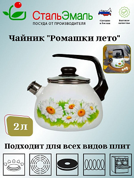 Чайник для плиты 2,0л 4с210я Ромашки лето белосн. сф. со св.   Чайник для плиты 2,0л 4с210я Ромашки лето белосн. сф. со св.