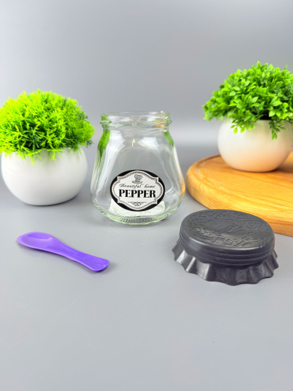 Банка д/хран.стекл.260мл ТО63 с крышкой silicopy чёрная+ложка "Beautiful home PEPPER" 00485-00681    Банка д/хран.стекл.260мл ТО63 с крышкой silicopy чёрная+ложка "Beautiful home PEPPER" 00485-00681