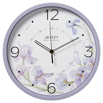 3027-057 (10) Часы настенные круг d=30см, корпус сиреневый "Ирисы", Рубин