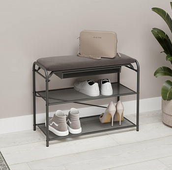 Подставка для обуви "Гранада 23В_НБК" с сиденьем и ящиком нубук (Графит) 