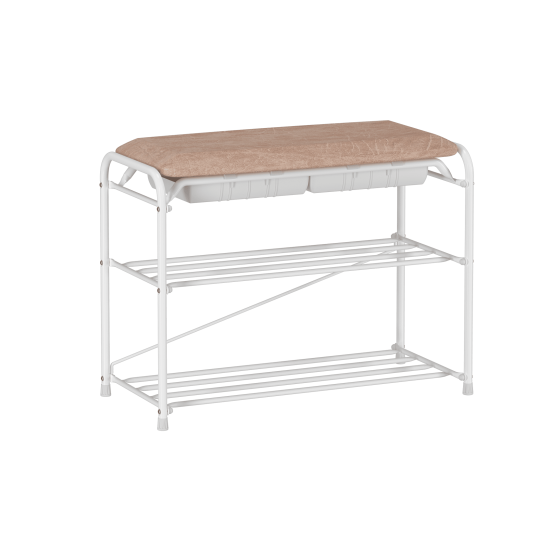 Подставка для обуви "Альфа 23" с сиденьем и ящиком (Белый) (3-х полочная,60см)