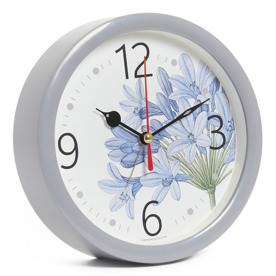 В4-064 (20) Будильник кварц d=15см, корпус светло-серый "Агапантус", Рубин