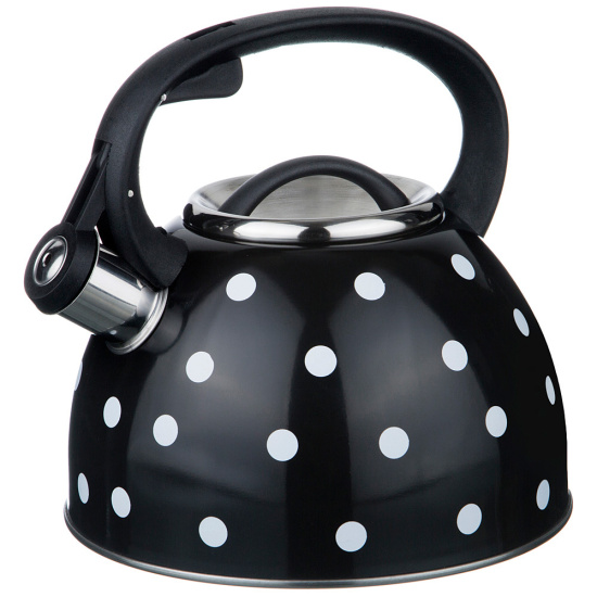 Чайник 2,5л нержавеющая сталь HR732-1 черный в белый горох OLS-001-5