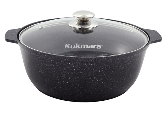 Кастрюля-жаровня 5л диаметром 28см со стеклянной крышкой, АП (темный мрамор) жмт528а