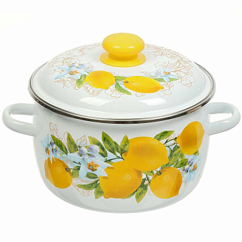 Кастрюля 4л сферическая ободком, белая, Лимоны 3MC201P Кастрюля 4л сферическая ободком, белая, Лимоны 3MC201P