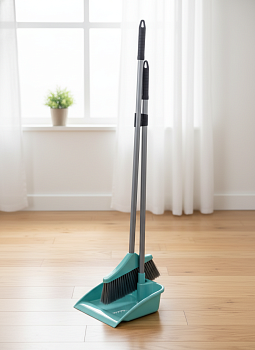 Совок со щеткой с высокой ручкой "Перфетто" бирюзовый С863БИР