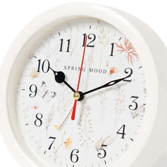 В4-063 (20) Будильник кварц d=15см, корпус белый "Цветочный паттерн", Рубин