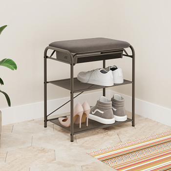 Подставка для обуви "Гранада 13В_НБК" с сиденьем и ящиком нубук (Графит) 