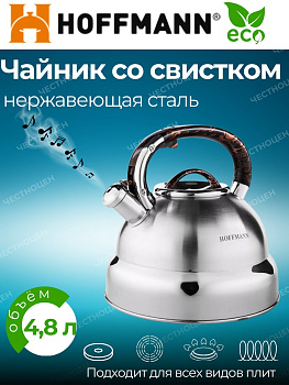 Чайник для плиты 4,8л нержавеющая сталь НМ 5586 со свистком 