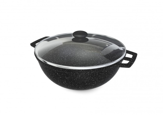Казан сферический со стекл. крышкой 4,5л "Каменная" Черный гранит 186845сф 