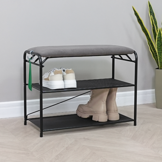 Подставка для обуви "Гранада 23_НБК" с сиденьем нубук (Черный) 