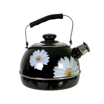Чайник 3,5л ТМ04/35/02/14 со св. подвиж.ручка черный "Ромашки" (декор-нерж.сталь) (4)