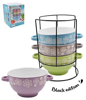 Набор бульонниц на м/подст. (4шт.) Lavenir "Цветы" 630 мл, 14 см, 21785 керамика 84854