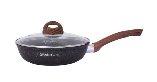 Сковорода 240мм с ручкой, со стеклянной крышкой,антипригарное покрытие"Granit ultra" (blue) сгг241а