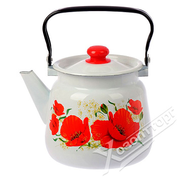 Чайник для плиты 3,5л эмаль 2716*67 сфер. Маки белый  с петлёй	 Чайник для плиты 3,5л эмаль 2716*67 сфер. Маки белый  с петлёй
