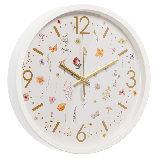 3027-052 (10) Часы настенные круг d=30см, корпус белый "Цветочный паттерн", Рубин