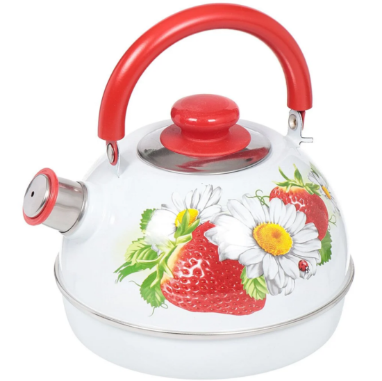 Чайник 3,5л(крас.мет.подвиж.руч) белый/клубника с ромашкой(нерж. сталь) инди. уп РTMM04/35/03/05/H13