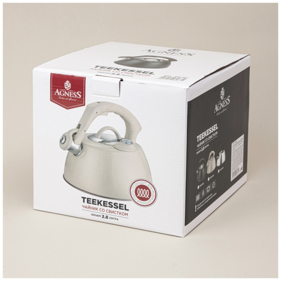 ЧАЙНИК AGNESS СО СВИСТКОМ, 2,80Л ТЕРМОАККУМУЛИРУЮЩЕЕ ДНО,ИНДУКЦИЯ,ВСТРОЕННЫЙ ТЕРМОМЕТР (908-067)