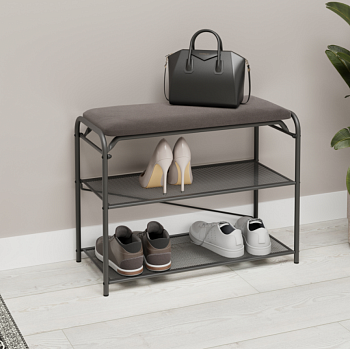 Подставка для обуви "Гранада 23_НБК" с сиденьем нубук (Графит) 