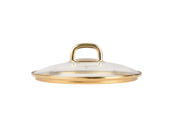 Крышка стеклянная 240мм, с ободом и пароотводом из нерж. стали под золото и ручкой-кнопкой С24Т115..