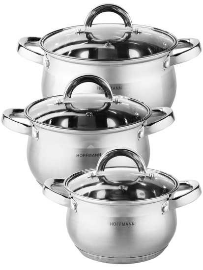 Набор кастрюль нержавеющая сталь 5-ти сл. капс.дно,6 предм.( кастрюли 3шт.-2,1л, 2,9л, 3,9л) НМ 5206