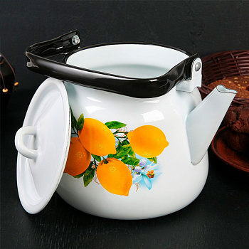 Чайник для плиты 3,5 л сфер. Лимоны, белый с петлёй С2716*97 Чайник для плиты 3,5 л сфер. Лимоны, белый с петлёй С2716*97