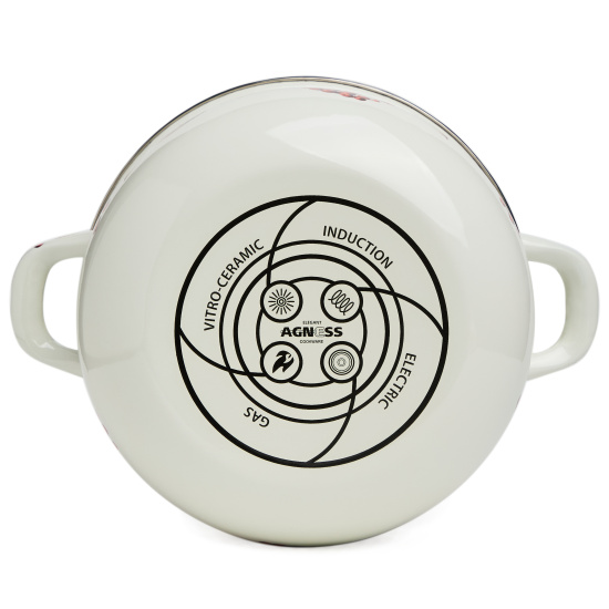КАСТРЮЛЯ AGNESS ЭМАЛИРОВАННАЯ С ЭМАЛ.КРЫШКОЙ СЕРИЯ "СНЕГИРИ", 2.8 Л, 20*12 СМ (934-747)