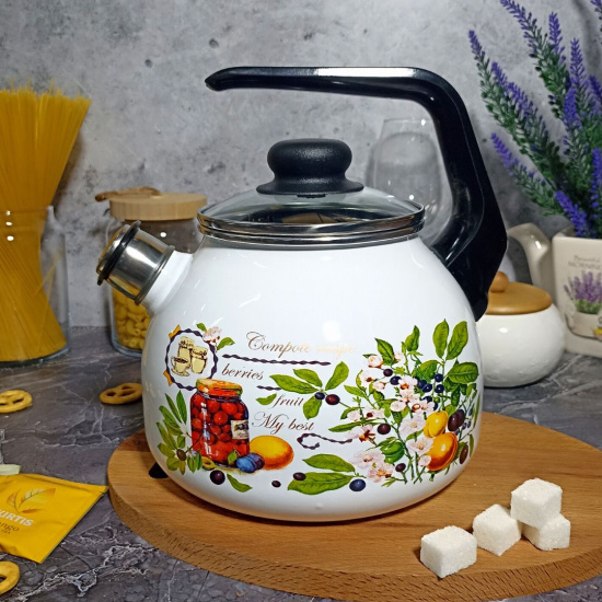 Чайник для плиты 3,0л сф. со свистком 4с209я Вкусный компот белосн. Чайник для плиты 3,0л сф. со свистком 4с209я Вкусный компот белосн.