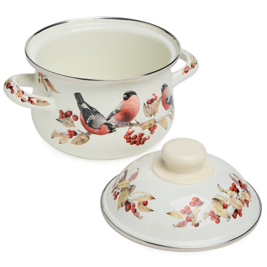КАСТРЮЛЯ AGNESS ЭМАЛИРОВАННАЯ С ЭМАЛ.КРЫШКОЙ СЕРИЯ "СНЕГИРИ", 1.5 Л, 16*10 СМ (934-745)
