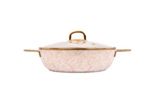 Сотейник 300/85мм с ручками , со стеклянной крышкой, АП линия "Грация" (белый/золото) сгбз308а 