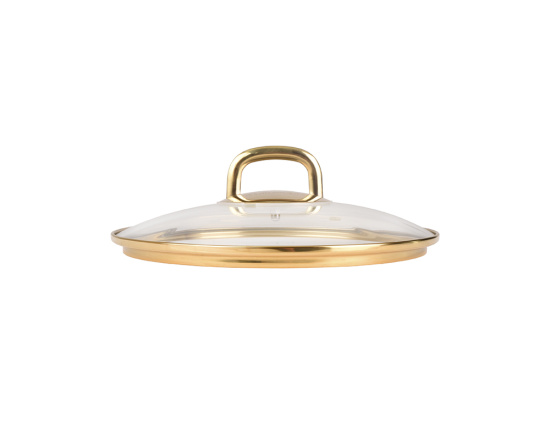 Крышка стеклянная 220мм, с ободом и пароотводом из нерж. стали под золото и ручкой-кнопкой С22Т115,,