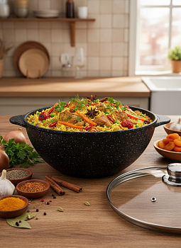 Казан для плова с а/п с стеклянной крышкой, 5 л Серия "Мрамор Орион" ТМ "ГАРДАРИКА" 2005-04-10