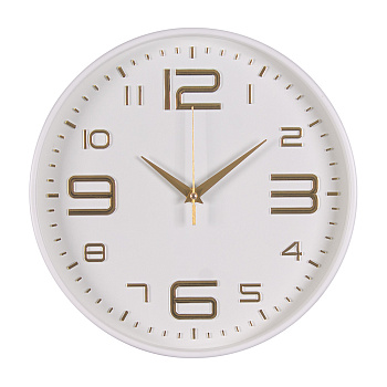 3015-001 Часы настенные круг d=30см, корпус белый+золото, "Классика", "Рубин"