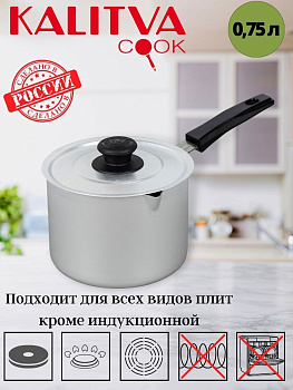 Кастрюля 0,75л (ковш) 1 пластиковая ручка, металлическая крышка (цилиндр) 14712