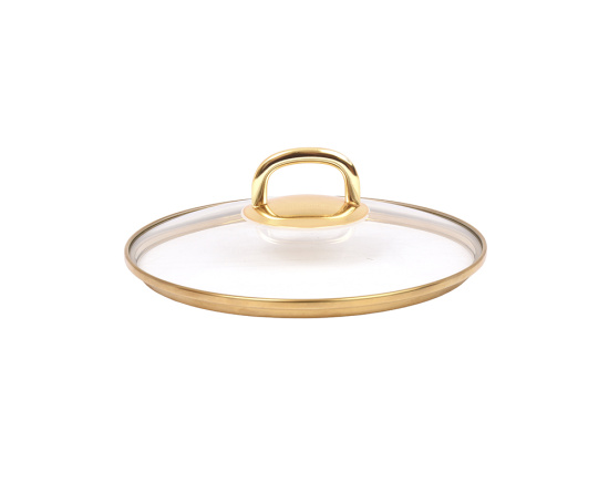 Крышка стеклянная 220мм, с ободом и пароотводом из нерж. стали под золото и ручкой-кнопкой С22Т115,,