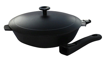 Сковорода литая чугунная 260*60 со съемной бакелитовой ручкой с алюм крышкой с6061 Сковорода литая чугунная 260*60 со съемной бакелитовой ручкой с алюм крышкой с6061