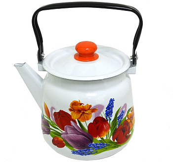 Чайник для плиты 3,5л сфер. Тюльпан Май белый с кнопкой С2716.3*119 Чайник для плиты 3,5л сфер. Тюльпан Май белый с кнопкой С2716.3*119