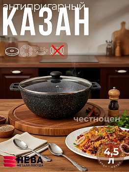 Казан сферический со стекл. крышкой 4,5л "Каменная" Черный гранит 186845сф 