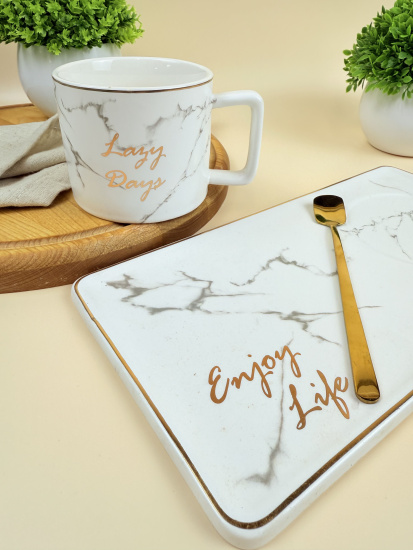 Чашка 250мл с блюдцем и ложкой 106-019