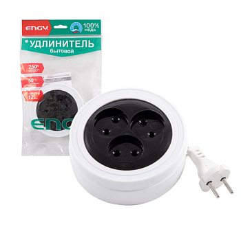 Удлинитель ENGY "Рулетка", 3м/3роз (ШВВП 2х0,75) 186709
