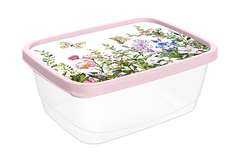 Контейнер для продуктов прямоугольный 0,85л с декором "Цветущий луг" (светло-розовый) 223110907/01