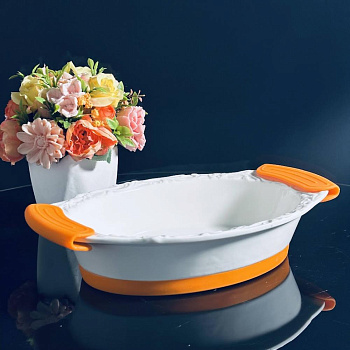 Блюдо овальное для запекания 29см с силикон.ручками в под.уп. 142-133