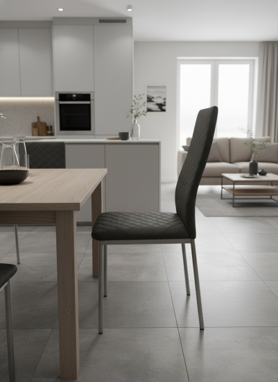 Стул "Бостон" (Стеганный) к\з серый н.хром