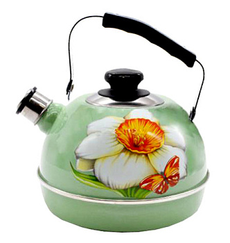 Чайник для плиты 3,5л ТМ04/35/10/07 со св. подвиж.ручка селадон Нарцисс(декор-нержавеющая сталь)