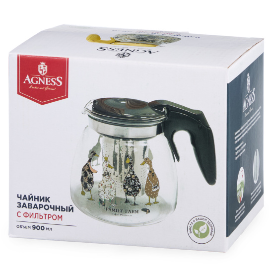 ЗАВАРОЧНЫЙ ЧАЙНИК AGNESS С ФИЛЬТРОМ "ВАСИЛЬКИ" 900 МЛ. (885-111)